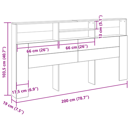 vidaXL Kopfteil Schrank Schwarz Eichen-Optik 200 x 19 x 103,5 cm
