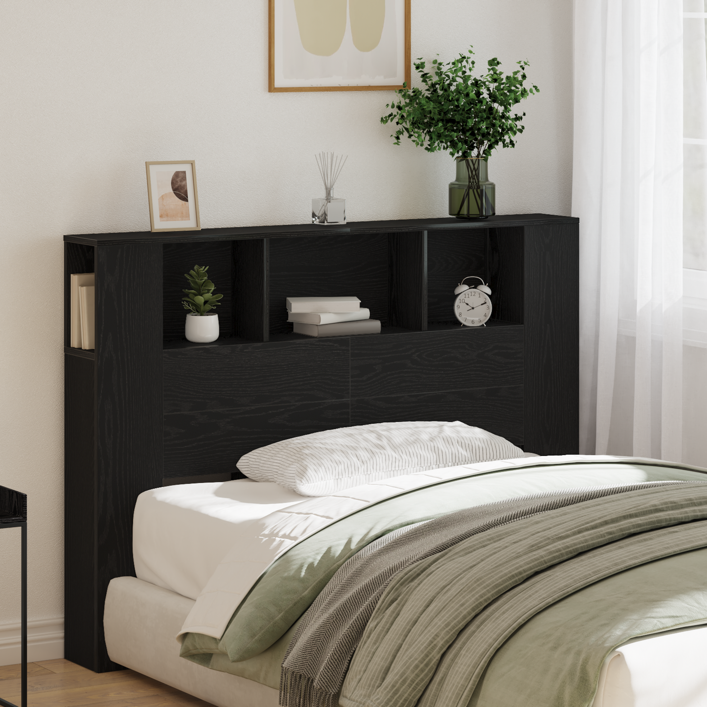 vidaXL Kopfteil Schrank Schwarz Eichen-Optik 120 x 18.5 x 102.5 cm