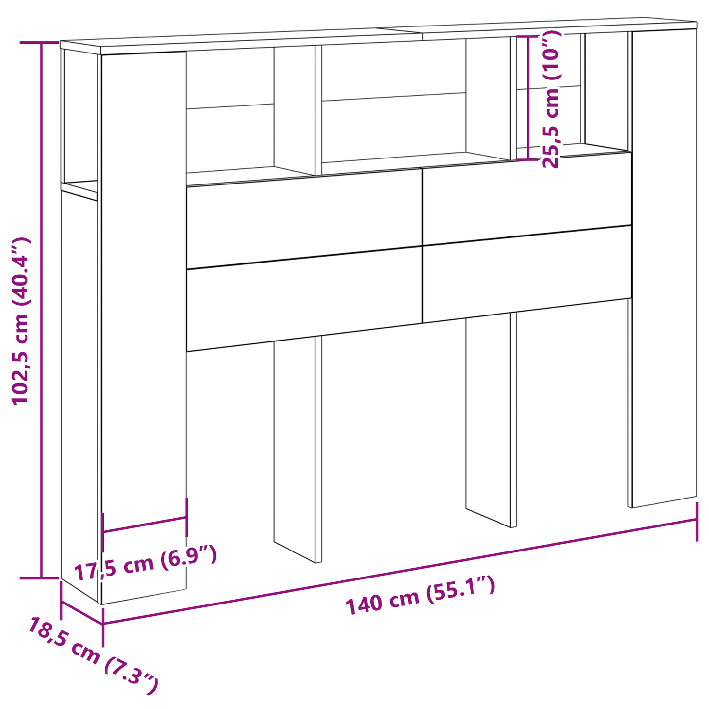 vidaXL Kopfteil Schrank Schwarz Eichen-Optik 120 x 18.5 x 102.5 cm