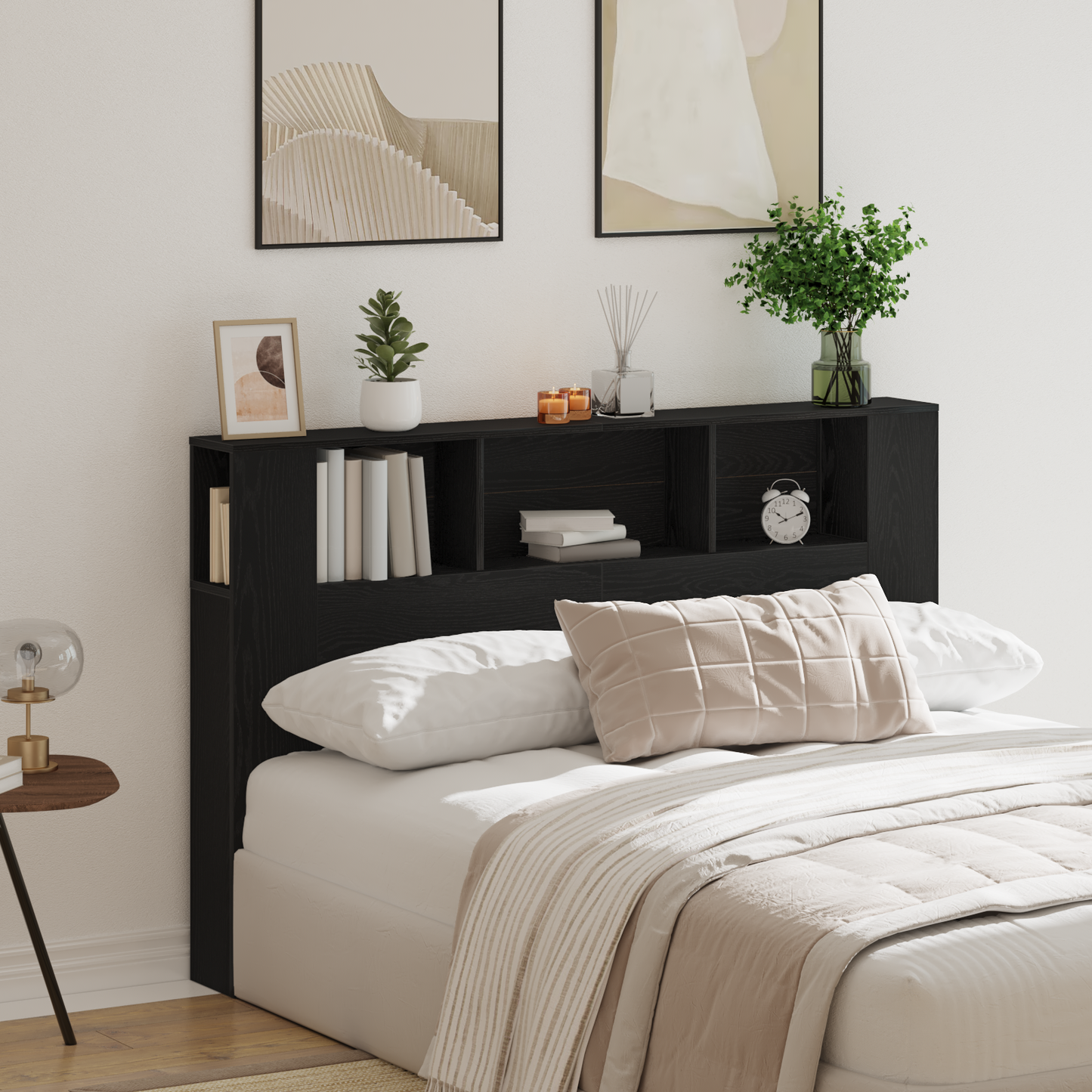 vidaXL Kopfteil Schrank Schwarz Eichen-Optik 120 x 18.5 x 102.5 cm