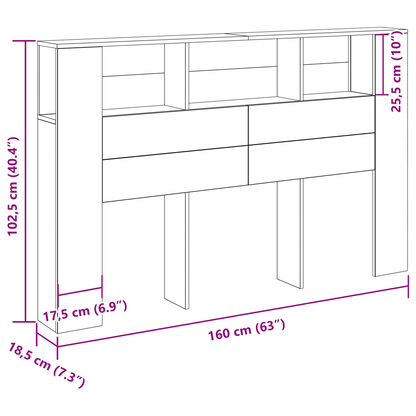 vidaXL Kopfteil Schrank Schwarz Eichen-Optik 120 x 18.5 x 102.5 cm