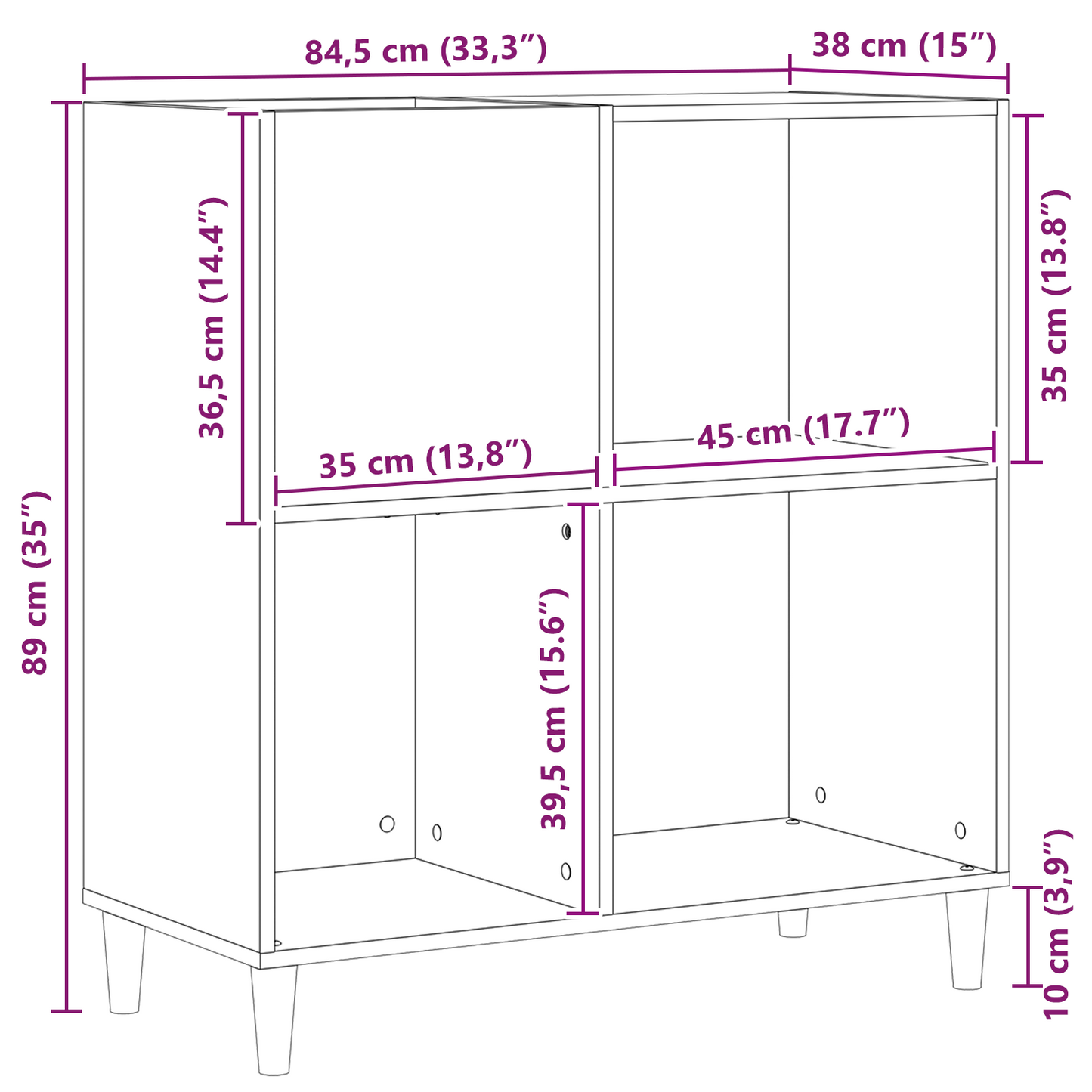 vidaXL Schallplattenschrank Schwarz Eichen-Optik 84,5 x 38 x 89 cm