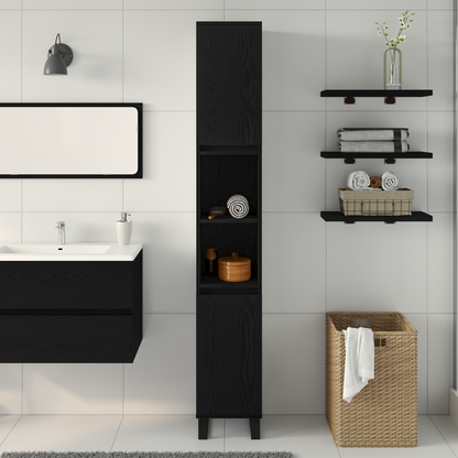 vidaXL Badezimmerschrank mit Tür Schwarz Eichen-Optik 30 x 30 x 190 cm