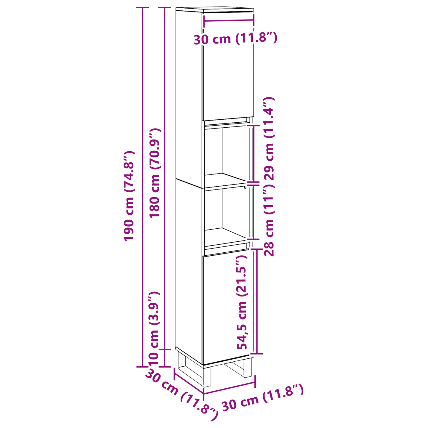 vidaXL Badezimmerschrank mit Tür Schwarz Eichen-Optik 30 x 30 x 190 cm