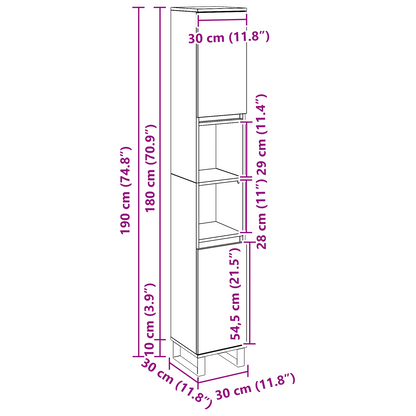 vidaXL Badezimmerschrank mit Tür Schwarz Eichen-Optik 30 x 30 x 190 cm