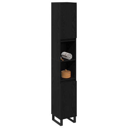 vidaXL Badezimmerschrank mit Tür Schwarz Eichen-Optik 30 x 30 x 190 cm