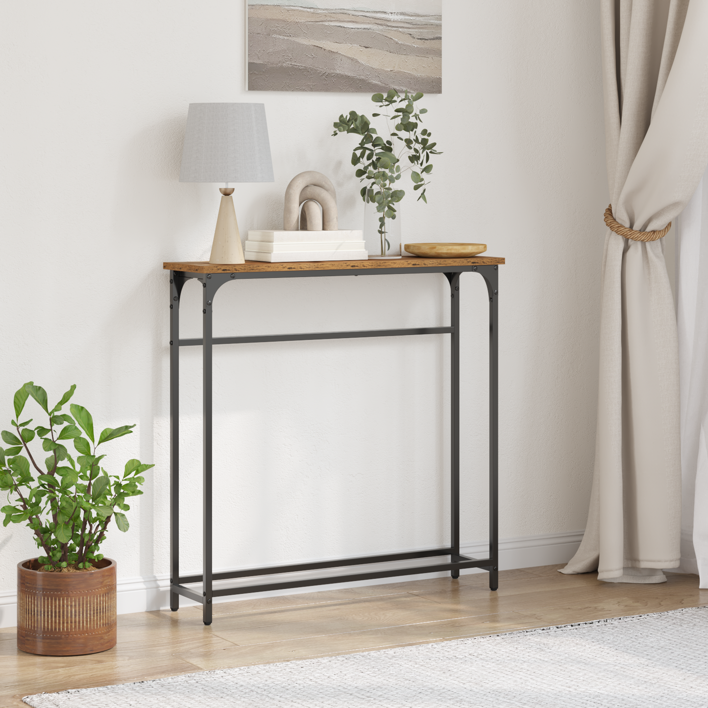 vidaXL Konsolentisch mit Regal Altholz 75 x 19,5 x 75 cm Holzwerkstoff