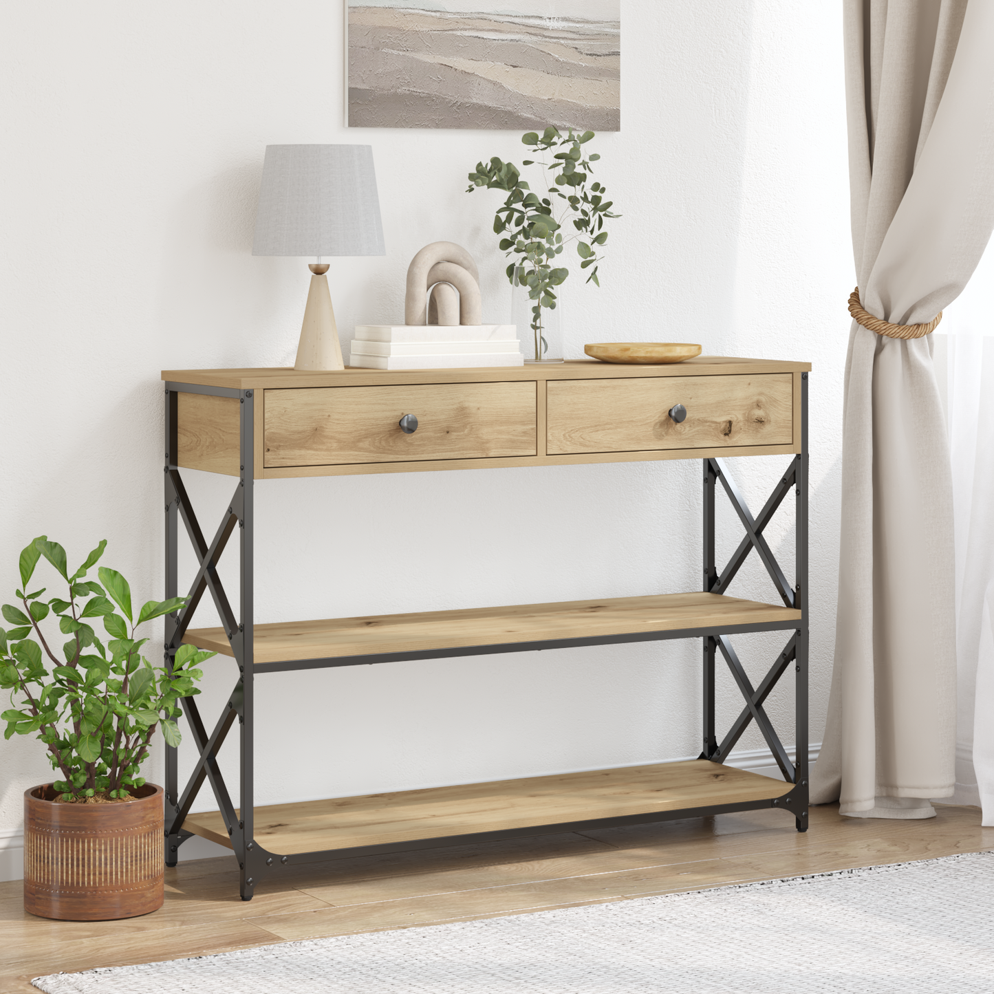 vidaXL Console de table avec tiroirs Chêne Artisan 100 x 28 x 75 cm