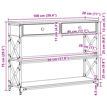 vidaXL Console de table avec tiroirs Chêne Artisan 100 x 28 x 75 cm