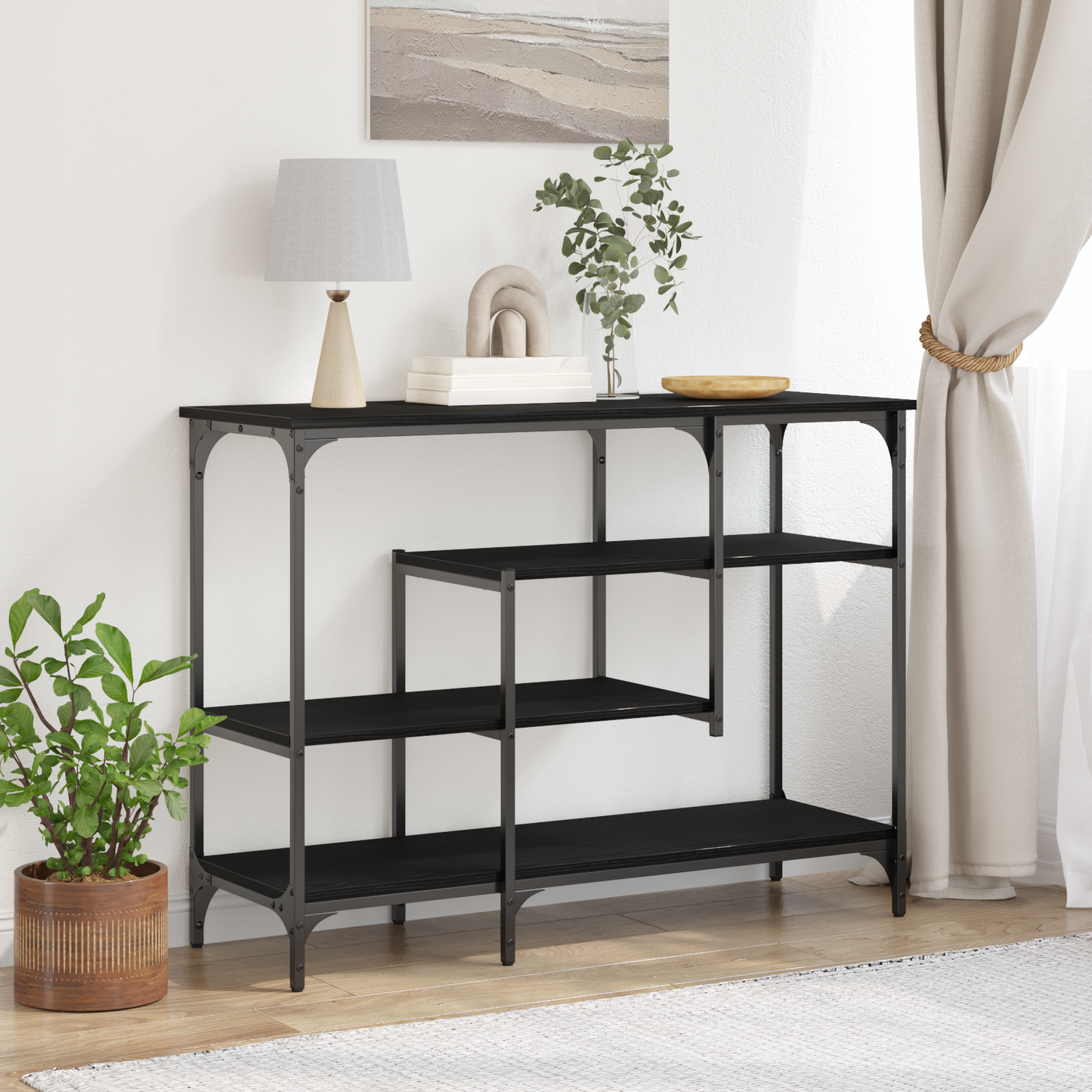 vidaXL Table console avec étagère Noir aspect chêne 100 x 35 x 75 cm