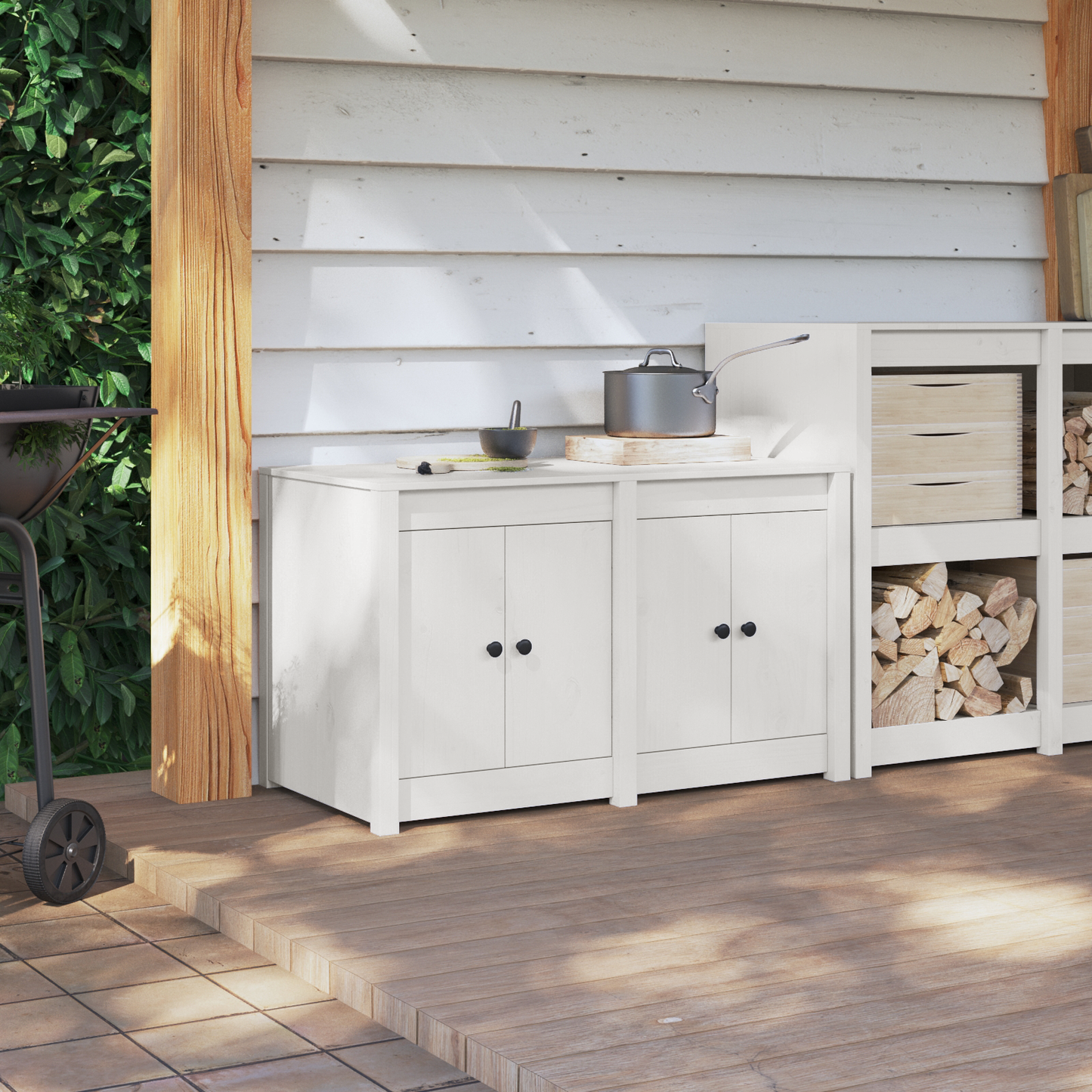vidaXL Küchenschrank mit Regal Weiß 106 x 55 x 64 cm Massivholz Kiefer