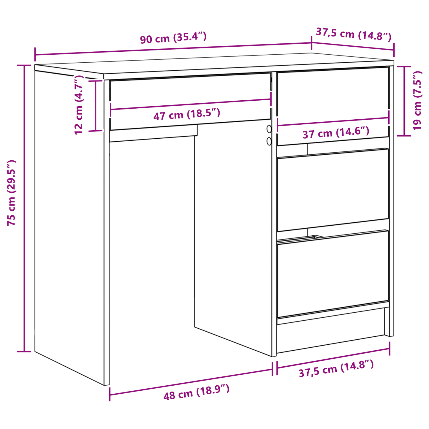 vidaXL Schreibtisch mit Speicher Weiß 90 x 37,5 x 75 cm Holzwerkstoff