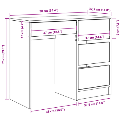 vidaXL Schreibtisch mit Speicher Weiß 90 x 37,5 x 75 cm Holzwerkstoff