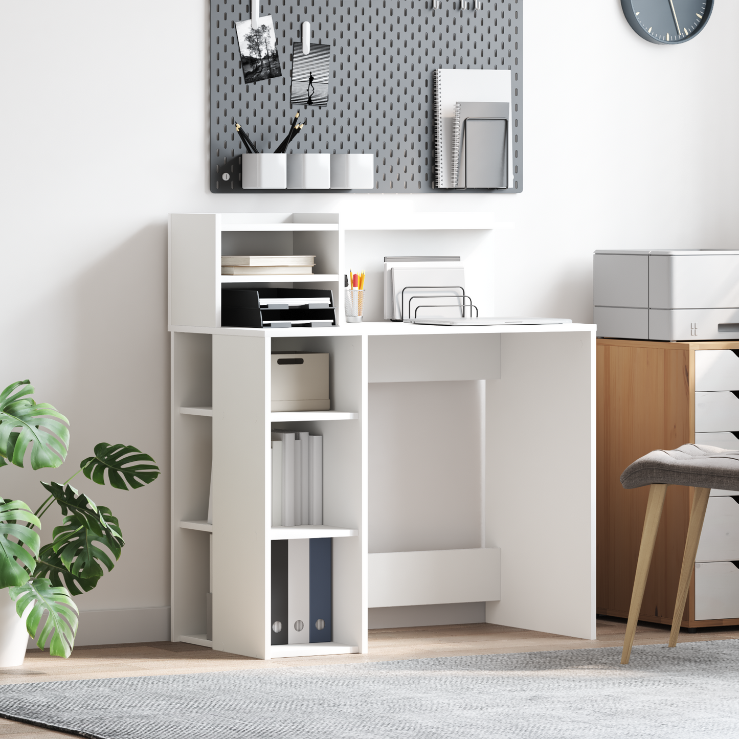 vidaXL Schreibtisch mit Regal Weiß 90 x 48 x 101,5 cm Holzwerkstoff