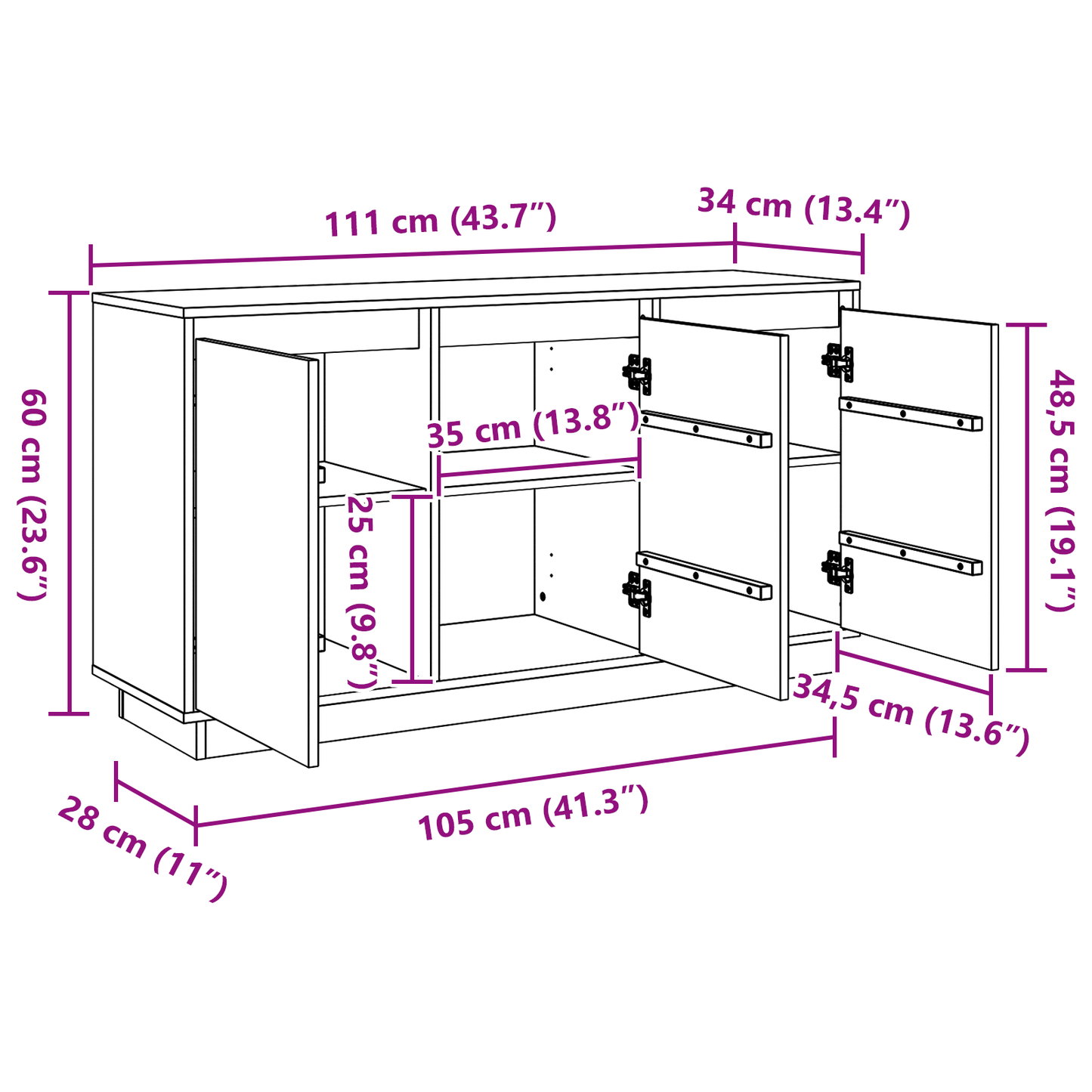 vidaXL Sideboard Braun Eichen-Optik 111 x 34 x 60 cm