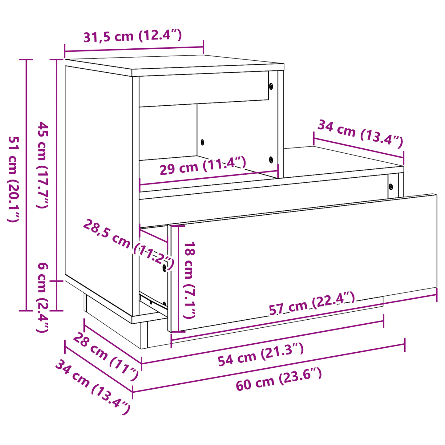 vidaXL Nachttisch Wachsbraun 60 x 34 x 51 cm Holzwerkstoff