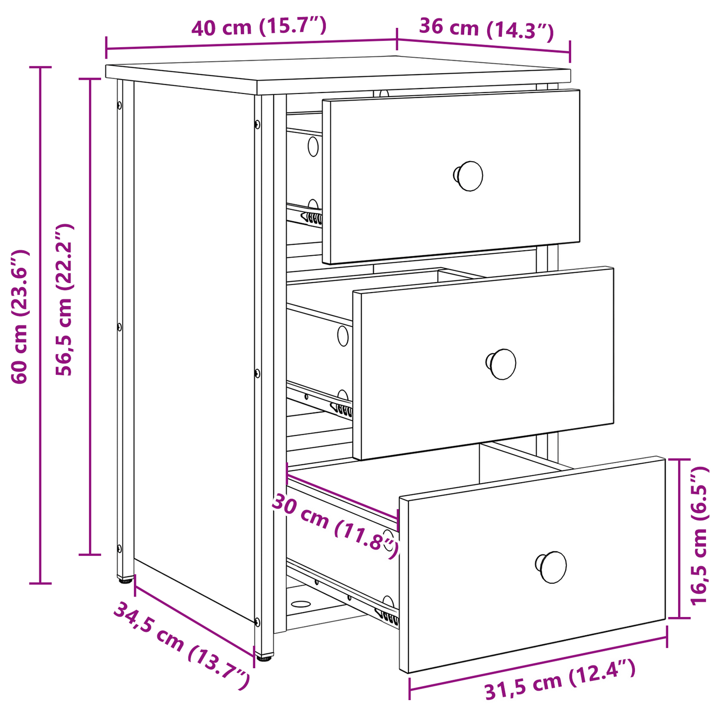 vidaXL Nachttisch mit Schubladen 2 pcs Braun 40 x 36 x 60 cm