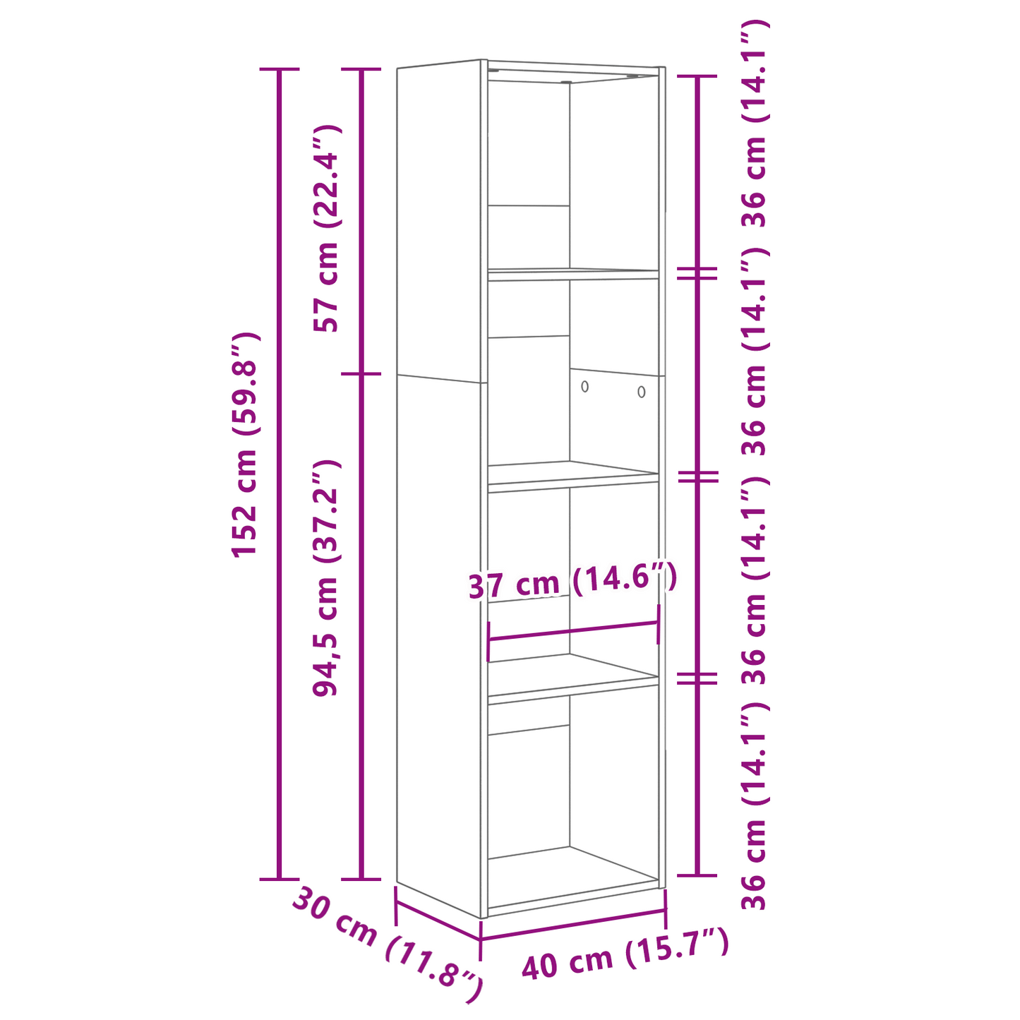 vidaXL Bücherregal Schwarz Eichen-Optik 40 x 30 x 152 cm Holzwerkstoff