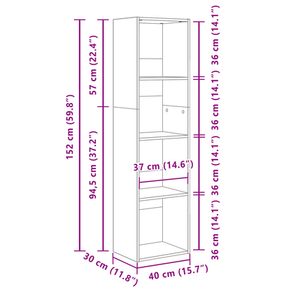 vidaXL Bücherregal Schwarz Eichen-Optik 40 x 30 x 152 cm Holzwerkstoff