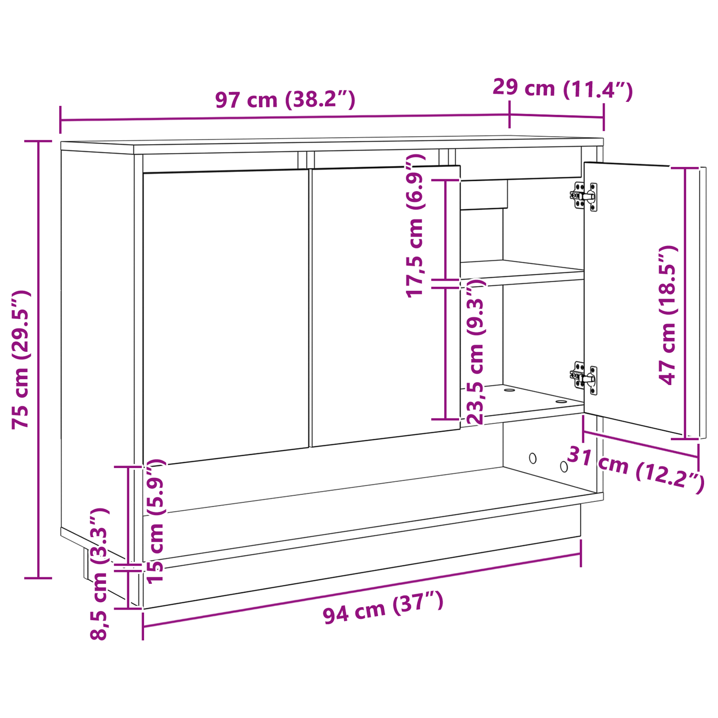 vidaXL Sideboard Artisan-Eiche 97 x 29 x 75 cm Holzwerkstoff