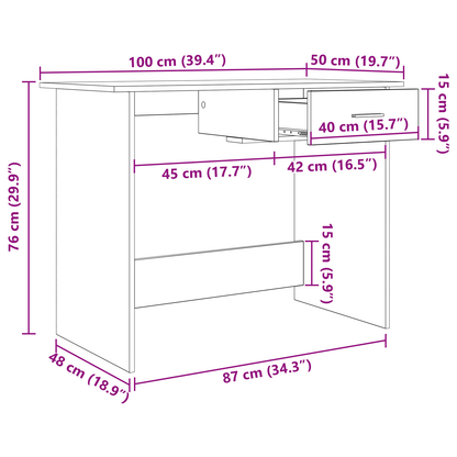 vidaXL Schreibtisch Artisan-Eiche 100 x 50 x 76 cm Holzwerkstoff