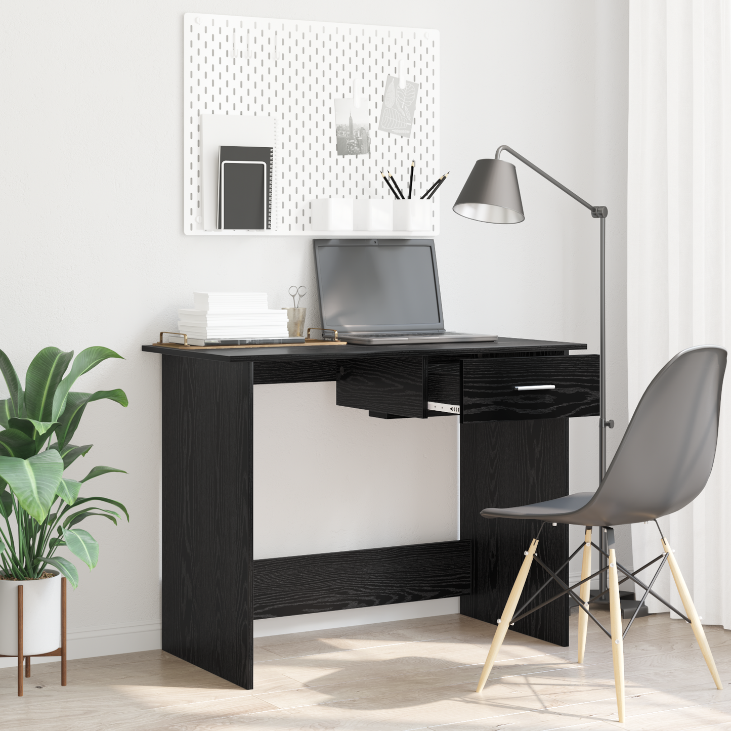 vidaXL Schreibtisch mit Speicher Schwarz Eichen-Optik 100 x 50 x 76 cm