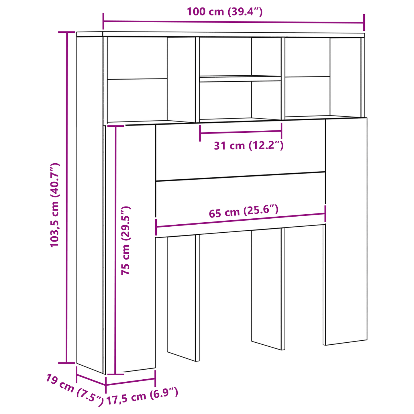 vidaXL Kopfteil Schrank mit Regal Artisan-Eiche 100 x 19 x 103,5 cm
