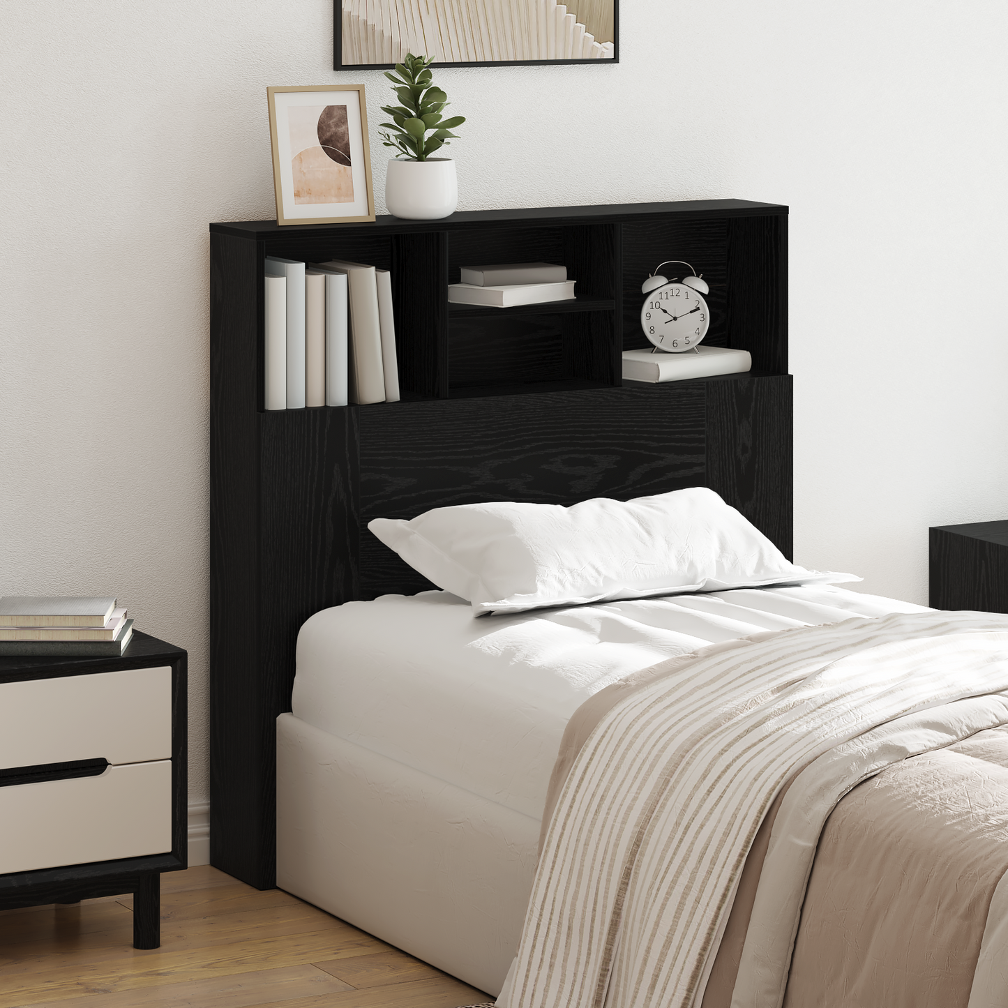 vidaXL Kopfteil Schrank Schwarz Eichen-Optik 100 x 19 x 103,5 cm