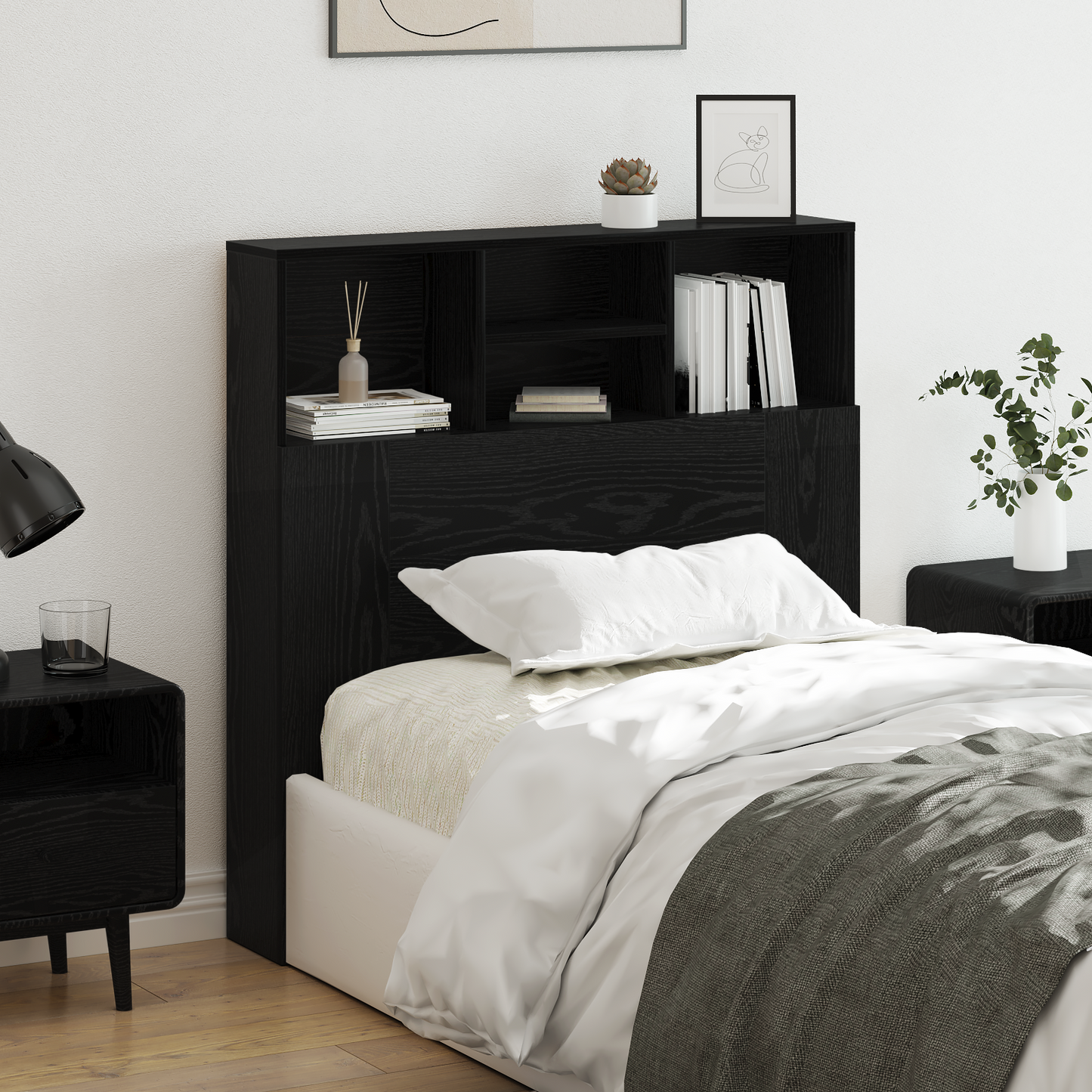 vidaXL Kopfteil Schrank Schwarz Eichen-Optik 100 x 19 x 103,5 cm