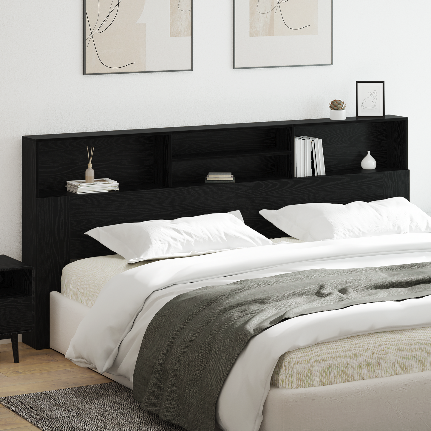 vidaXL Kopfteil Schrank Schwarz Eichen-Optik 220 x 19 x 101,5 cm