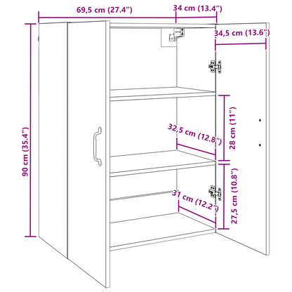 vidaXL Wandschrank Altholz 69,5 x 34 x 90 cm Holzwerkstoff