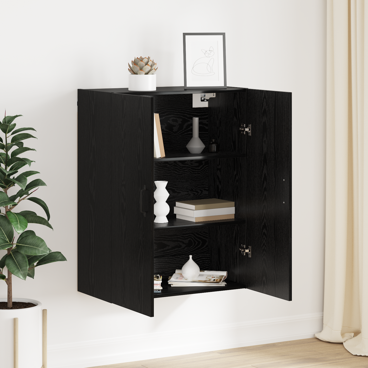 vidaXL Wandschrank Wandmontiert Schwarz Eichen-Optik 69,5 x 34 x 90 cm