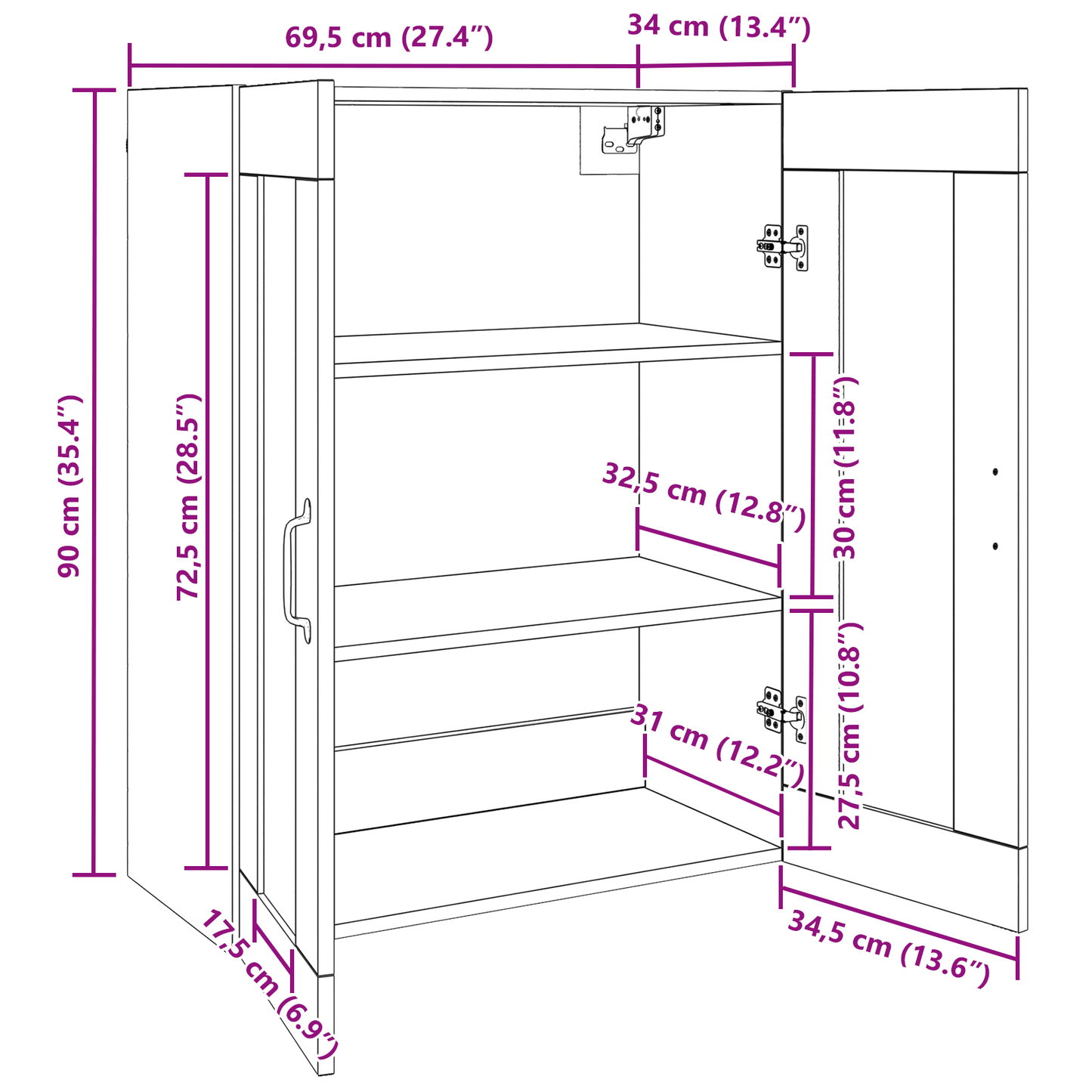 vidaXL Hängeschrank Wandmontiert Braun 69.5 x 34 x 90 cm Holzwerkstoff
