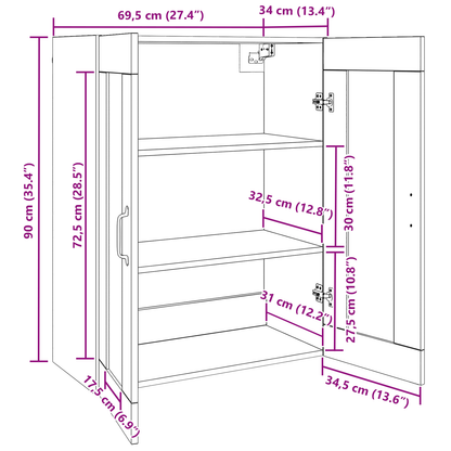 vidaXL Hängeschrank Wandmontiert Braun 69.5 x 34 x 90 cm Holzwerkstoff