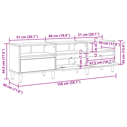 vidaXL TV-Schränk Schwarz Eichen-Optik 150 x 30 x 45 cm Holzwerkstoff