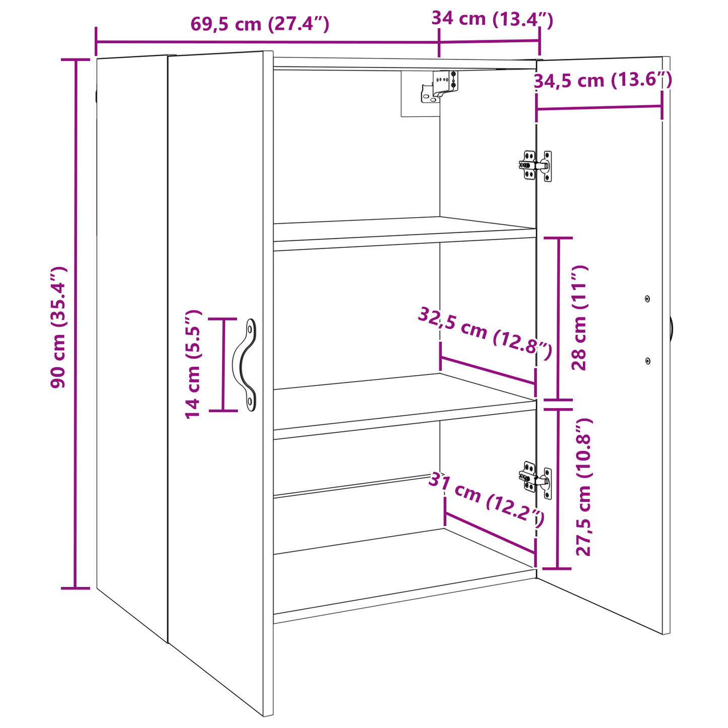 vidaXL Wandschrank Artisan-Eiche 69,5 x 34 x 90 cm Holzwerkstoff