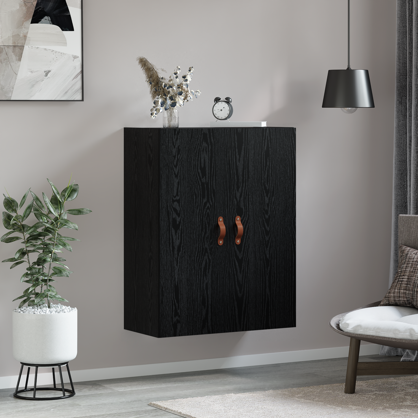 vidaXL Wandschrank Wandmontiert Schwarz Eichen-Optik 69,5 x 34 x 90 cm
