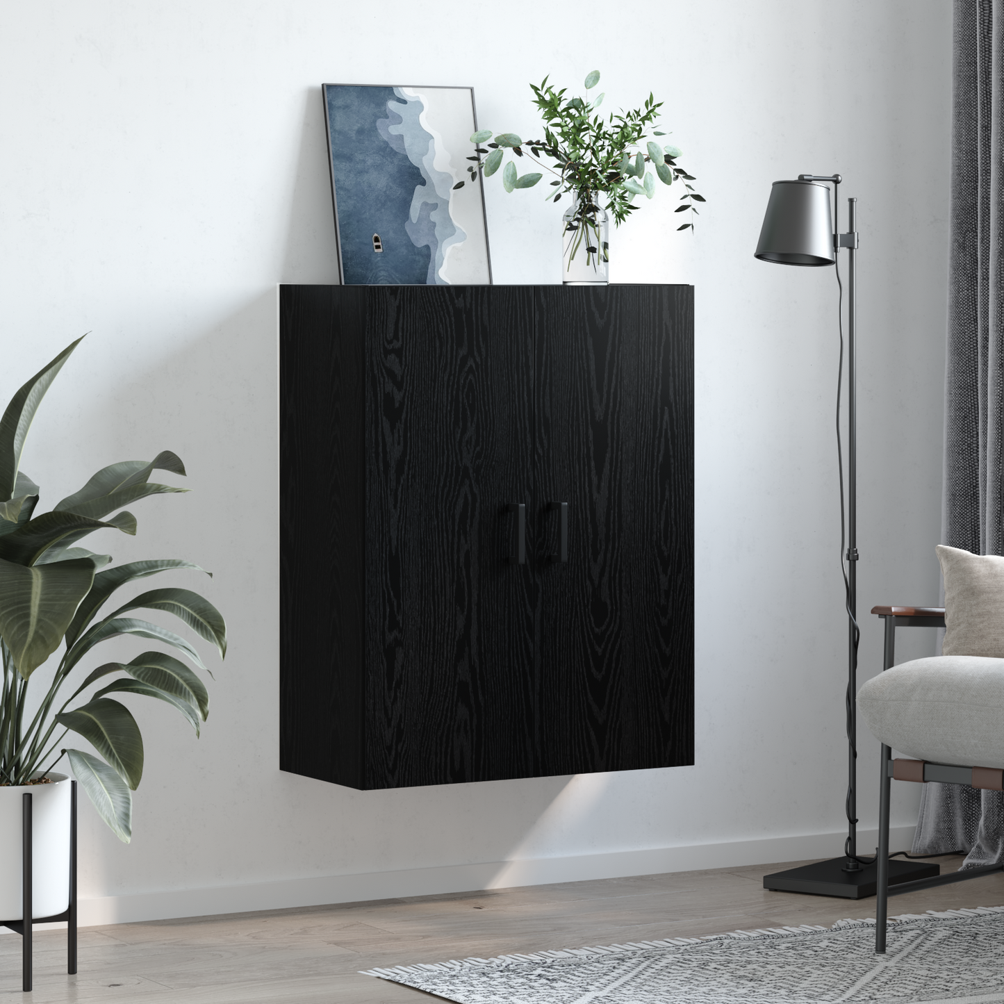 vidaXL Wandschrank Wandmontiert Schwarz Eichen-Optik 69,5 x 34 x 90 cm