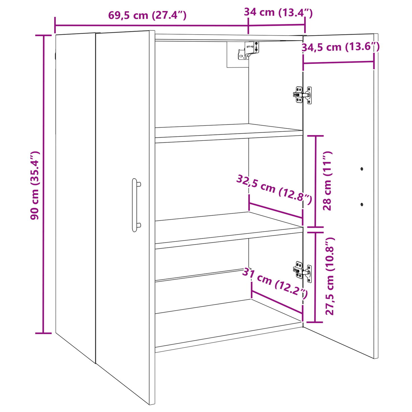 vidaXL Wandschrank Artisan-Eiche 69,5 x 34 x 90 cm Holzwerkstoff