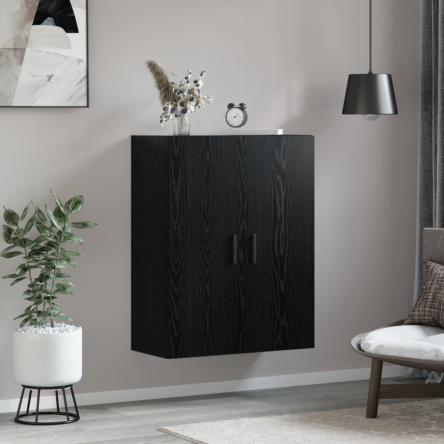 vidaXL Wandschrank Wandmontiert Schwarz Eichen-Optik 69,5 x 34 x 90 cm