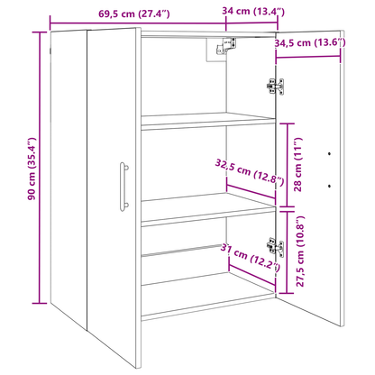 vidaXL Wandschrank Wandmontiert Schwarz Eichen-Optik 69,5 x 34 x 90 cm