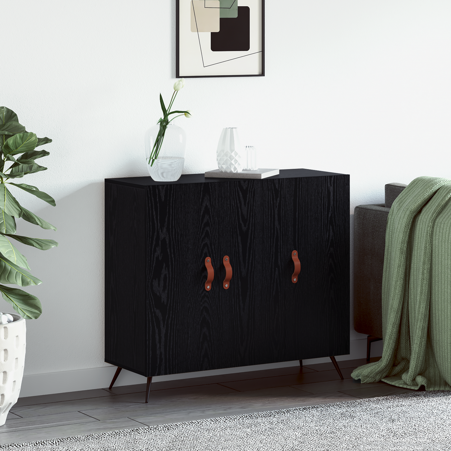 vidaXL Sideboard Schwarz Eichen-Optik 89,5 x 34 x 80 cm Holzwerkstoff